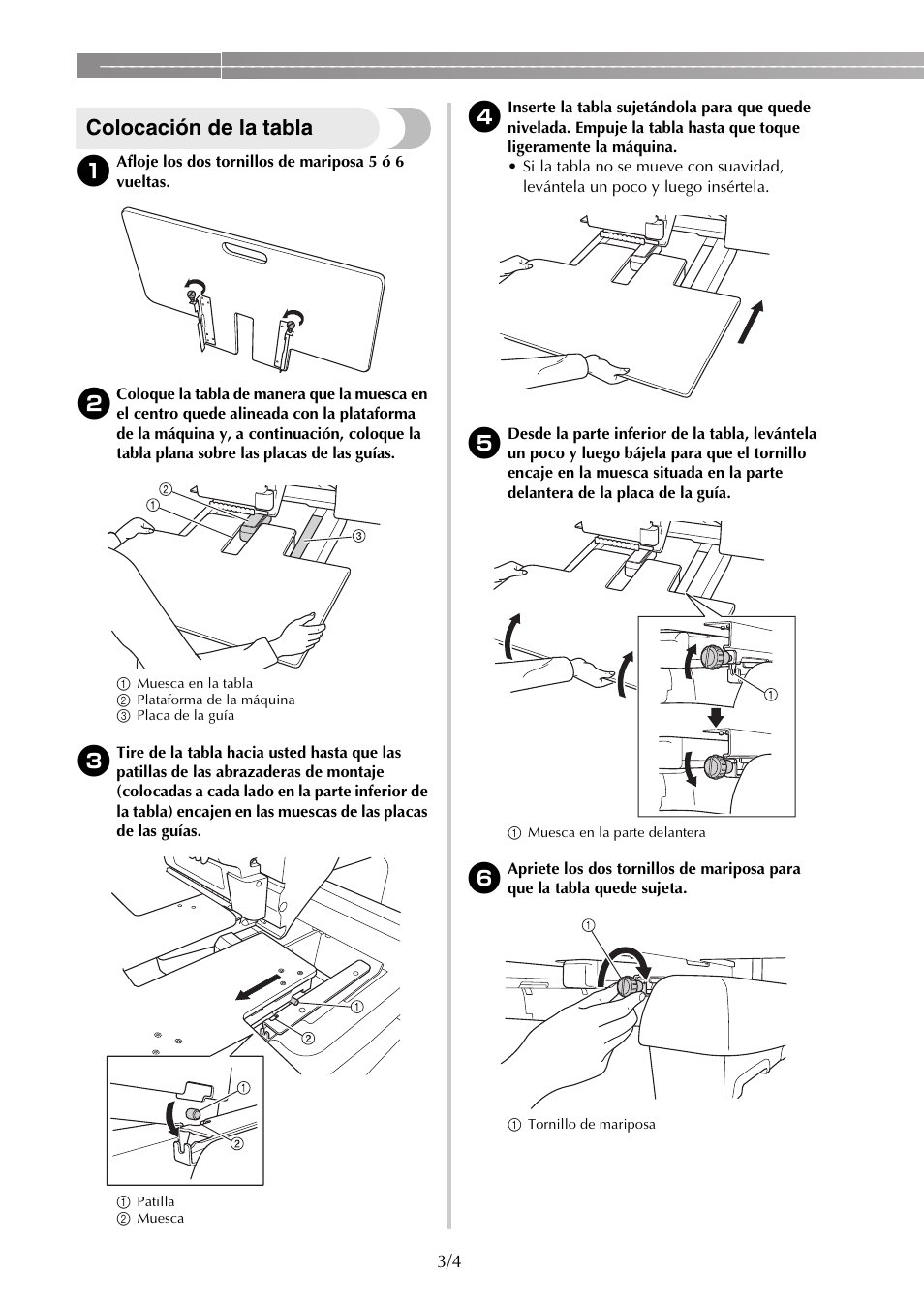 Colocación de la tabla | Brother PR650e User Manual | Page 24 / 40