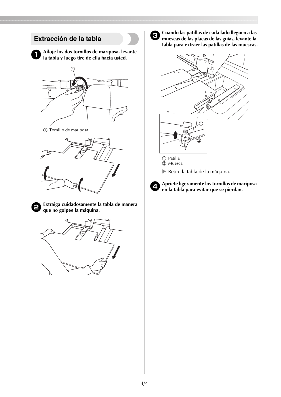 Extracción de la tabla | Brother PR650e User Manual | Page 25 / 40