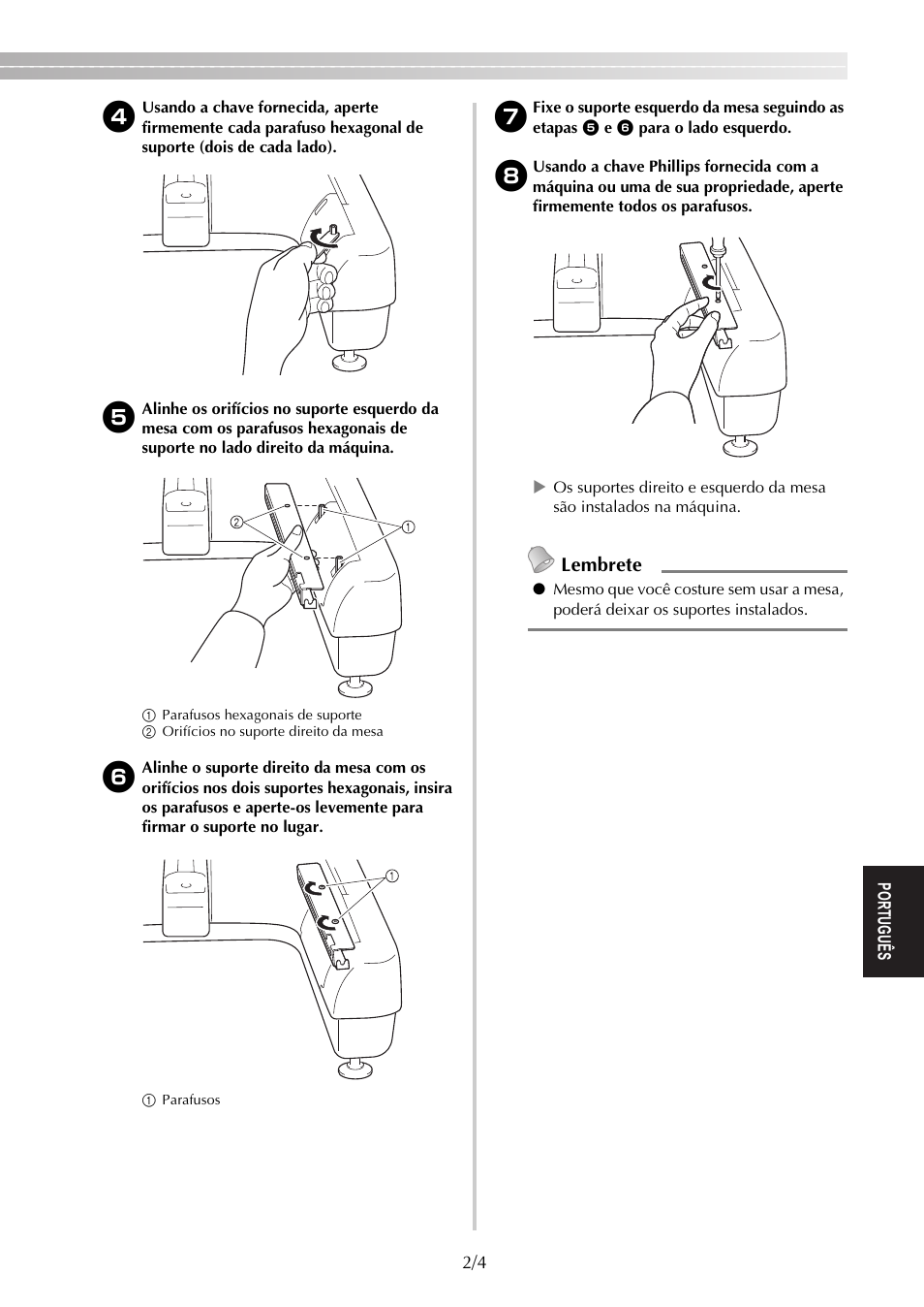 Lembrete | Brother PR650e User Manual | Page 27 / 40