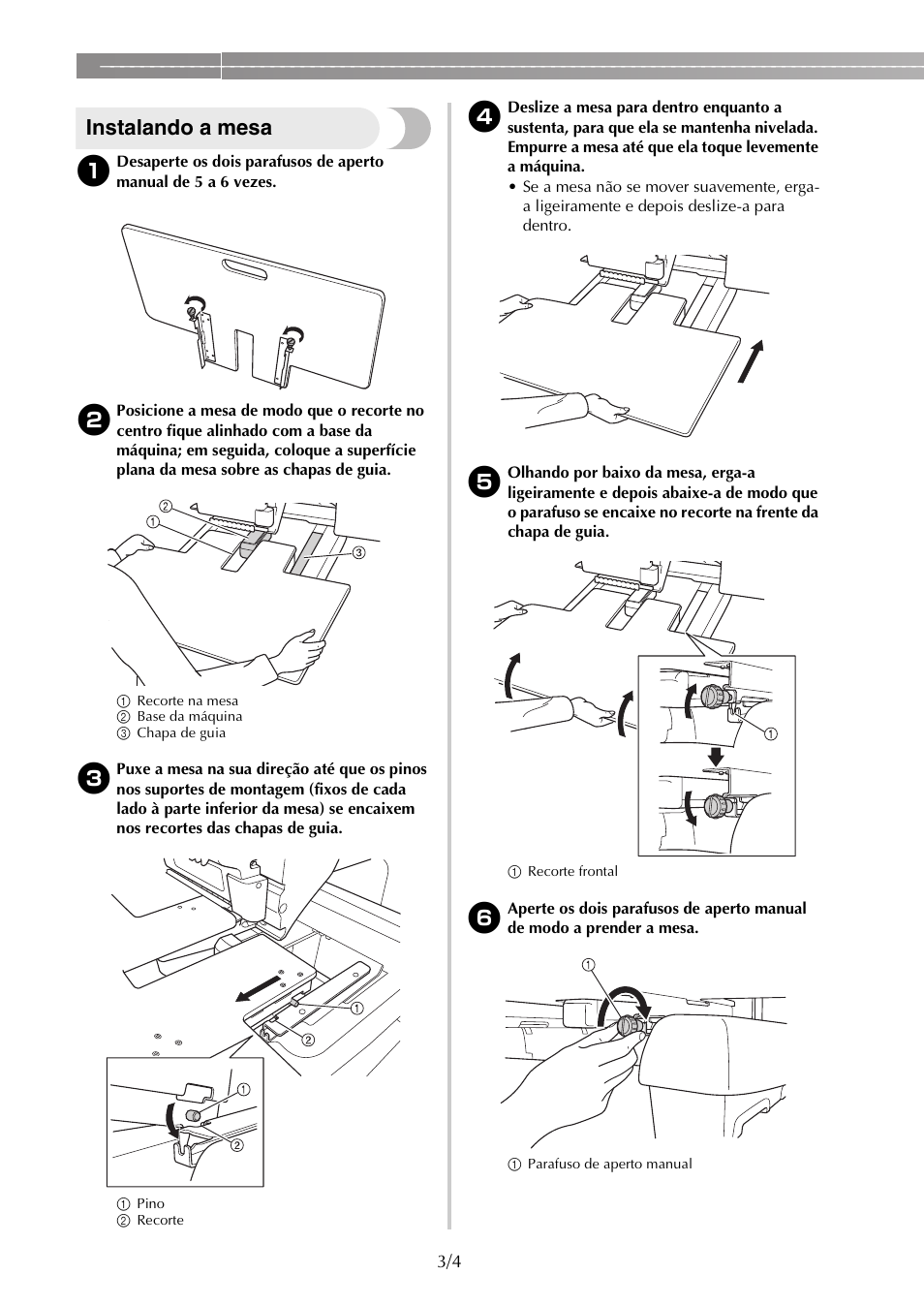 Instalando a mesa | Brother PR650e User Manual | Page 28 / 40