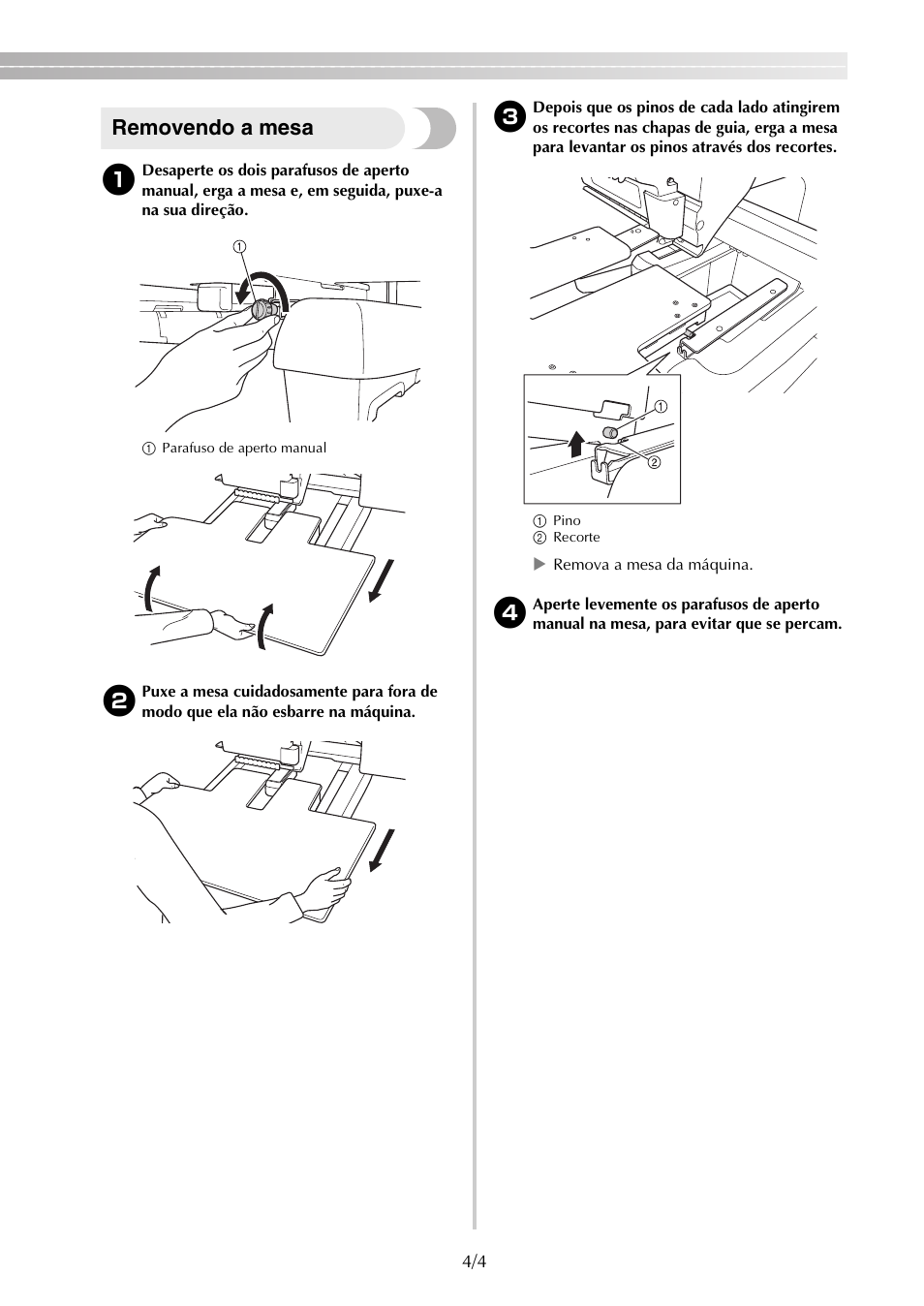 Removendo a mesa | Brother PR650e User Manual | Page 29 / 40