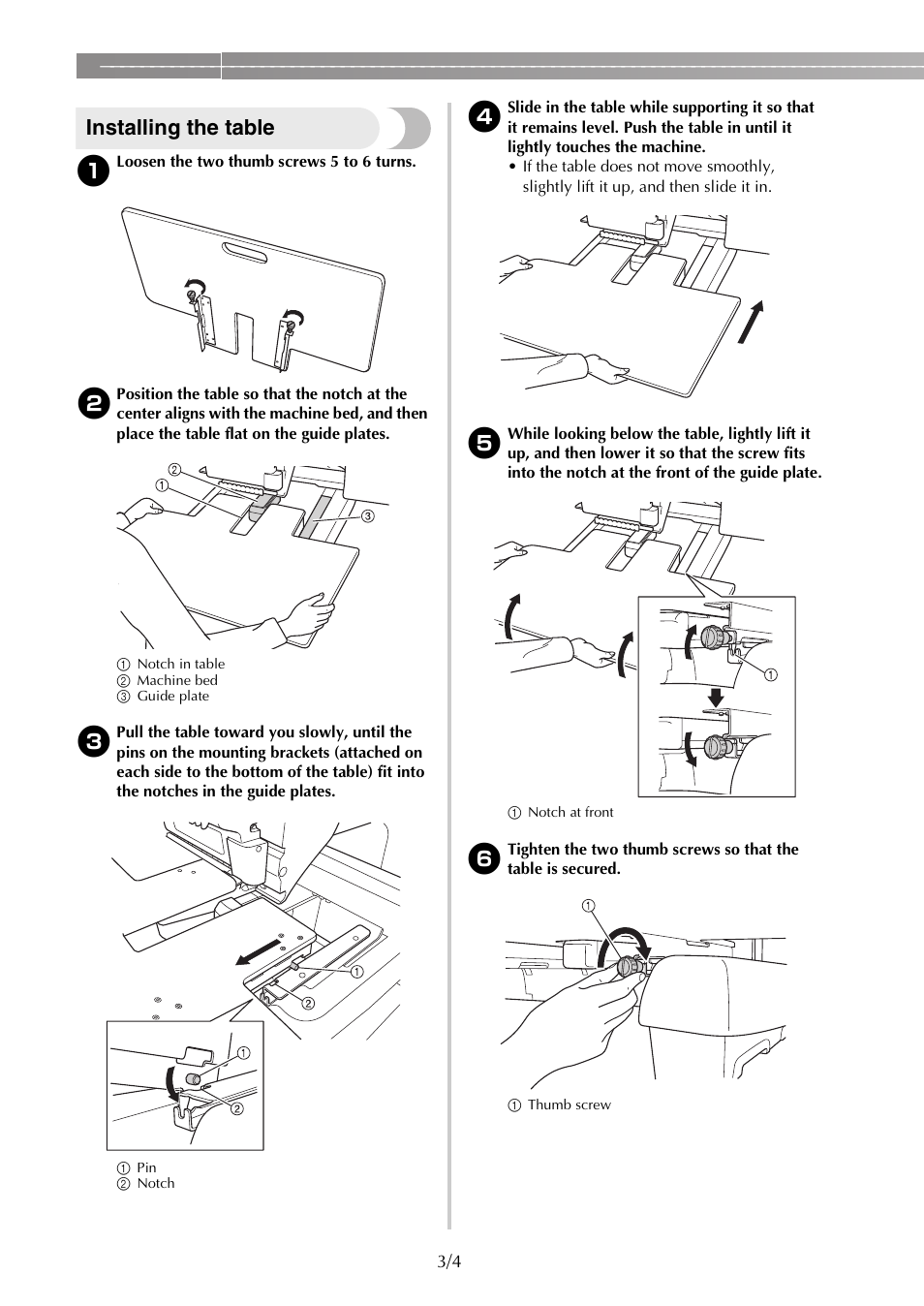 Installing the table | Brother PR650e User Manual | Page 4 / 40