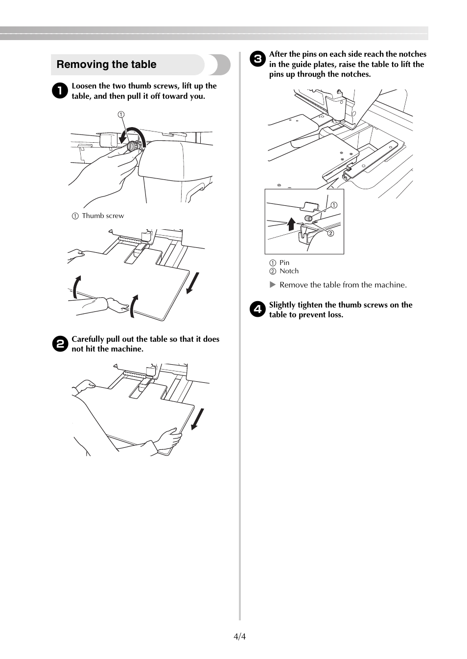 Removing the table | Brother PR650e User Manual | Page 5 / 40