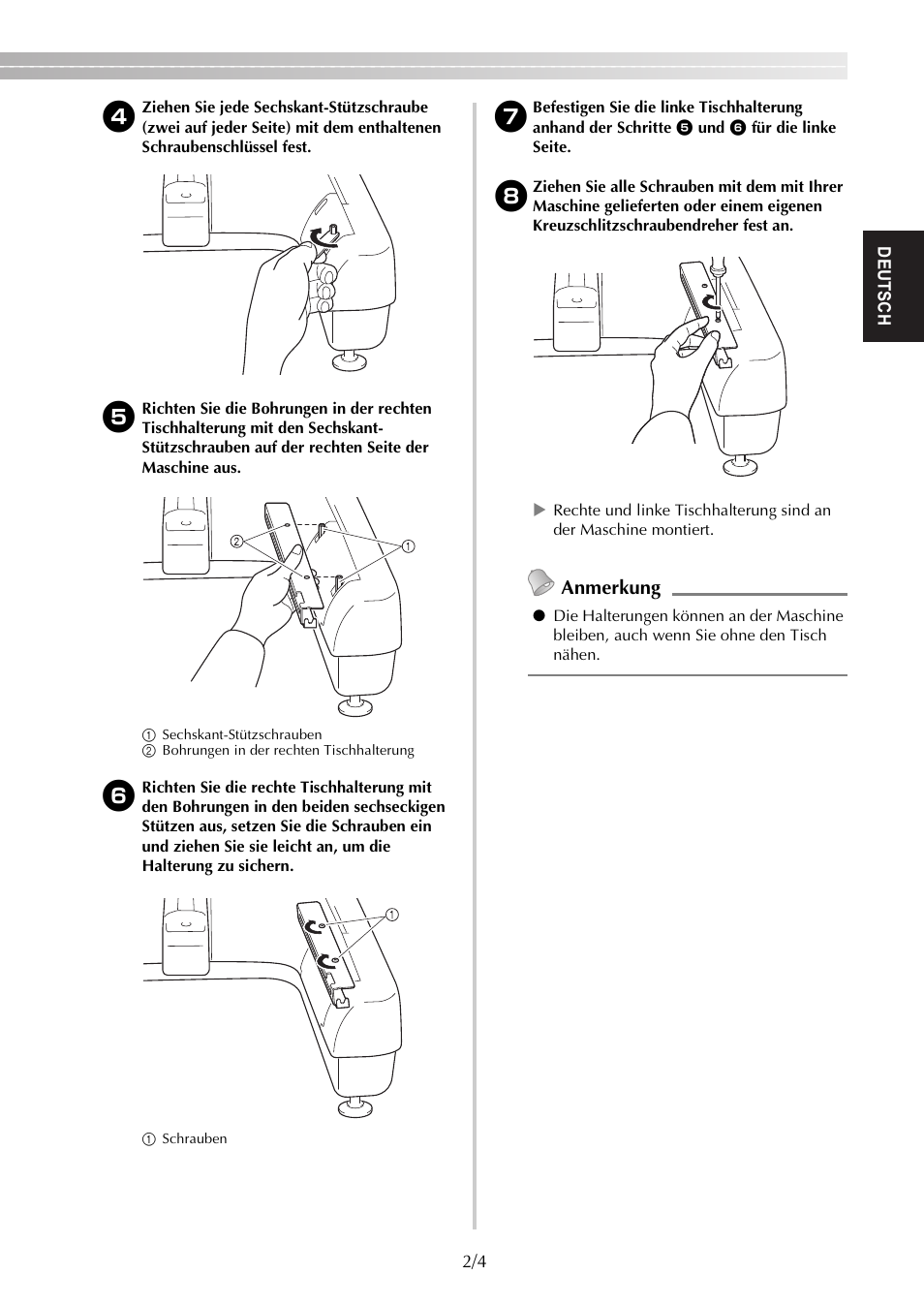 Anmerkung | Brother PR650e User Manual | Page 7 / 40