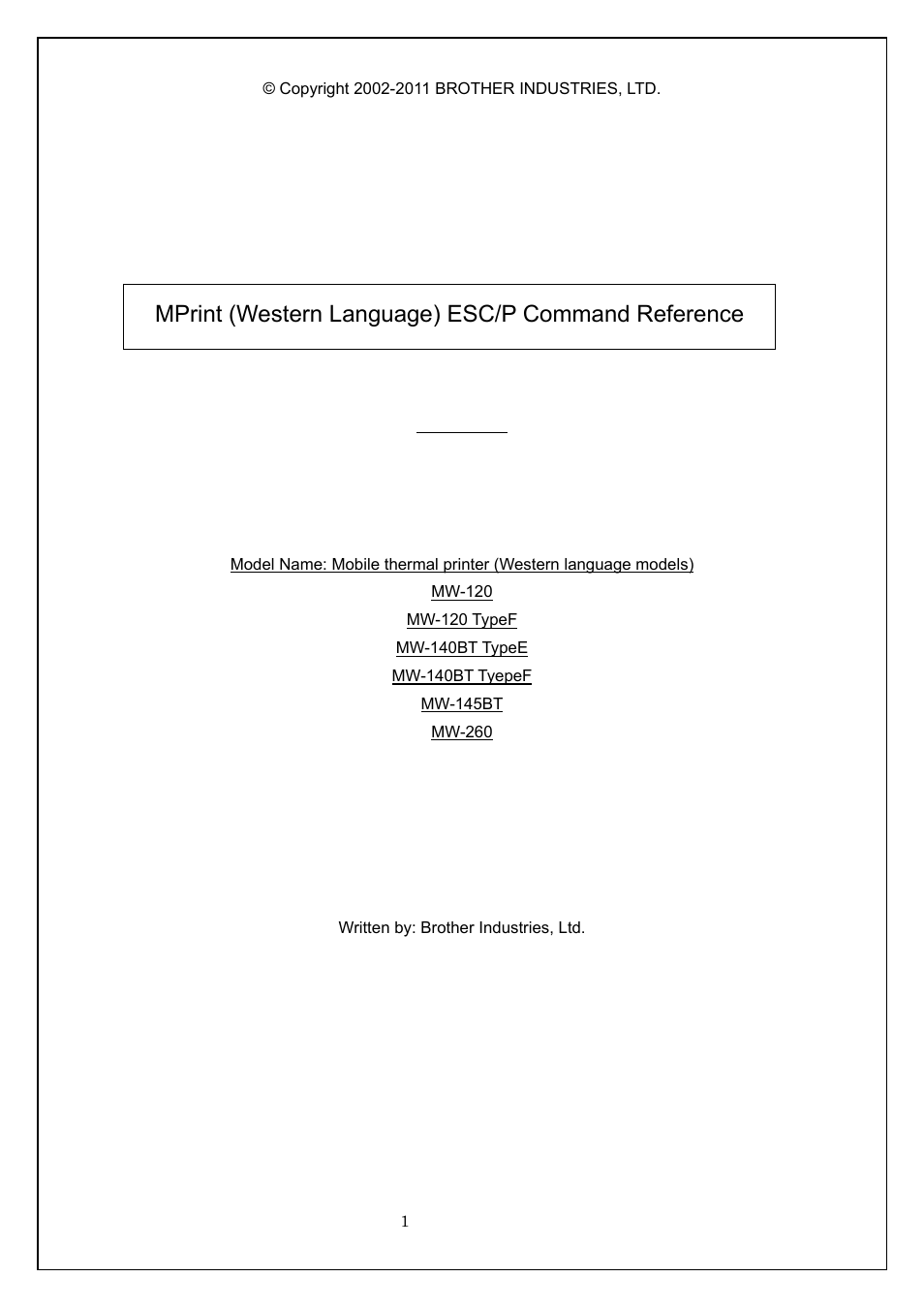 Brother MW-260 User Manual | 58 pages