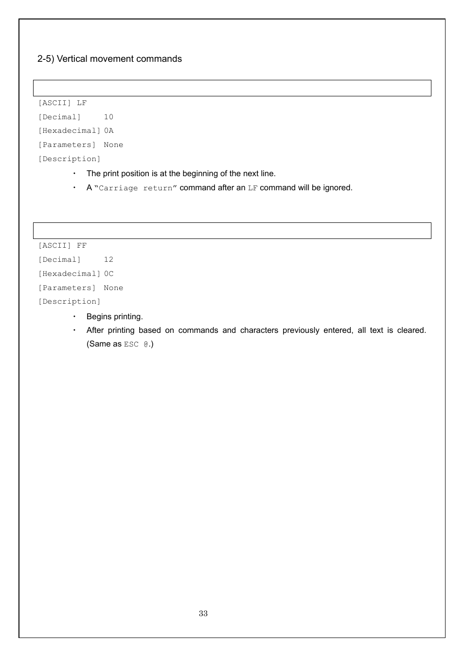 5) vertical movement commands, Lf line feed | Brother MW-260 User Manual | Page 33 / 58