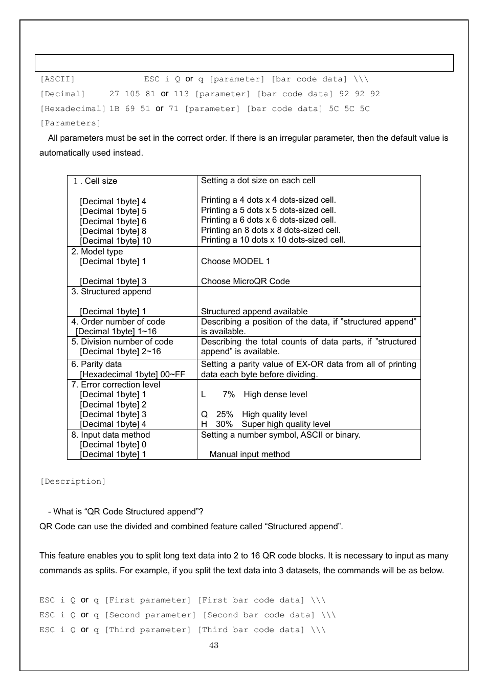 Esc i q print qr code | Brother MW-260 User Manual | Page 43 / 58