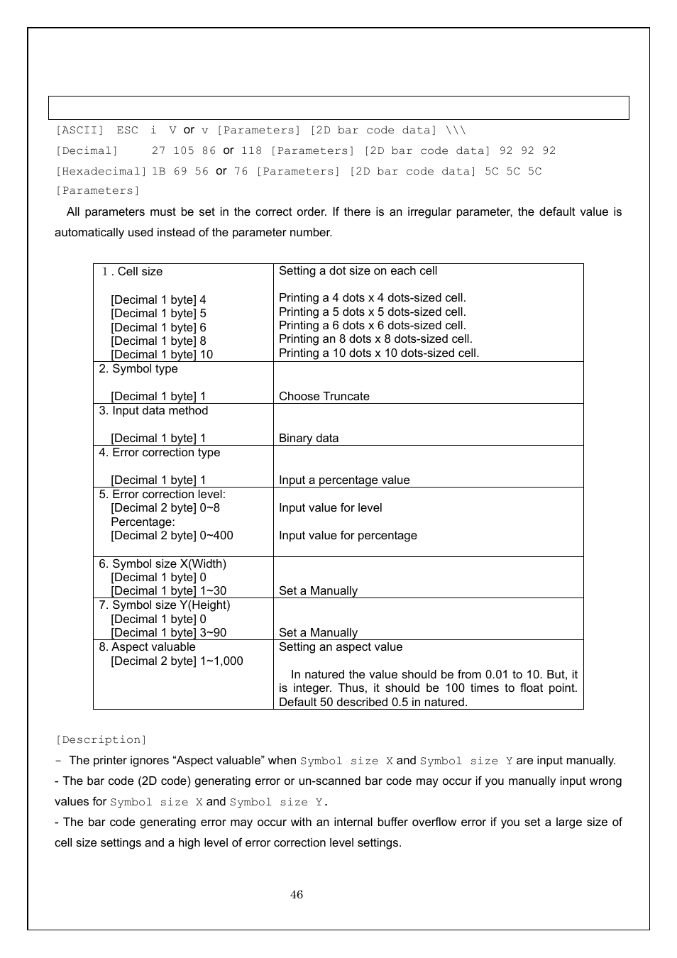 Esc i v print pdf417 code | Brother MW-260 User Manual | Page 46 / 58