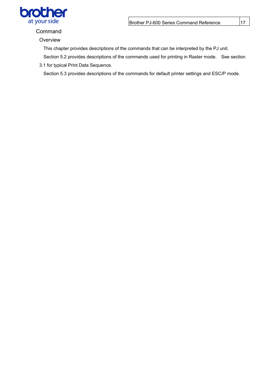 Command, Overview | Brother PJ-622 User Manual | Page 19 / 48