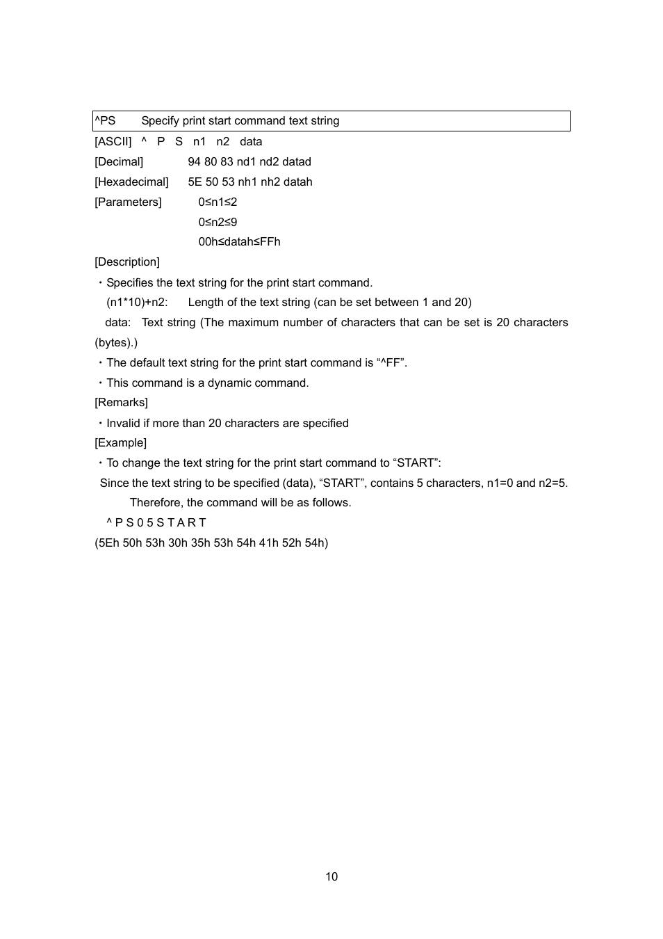 Ps specify print start command text string, Specify print start command text string | Brother PT-9700PC User Manual | Page 36 / 104