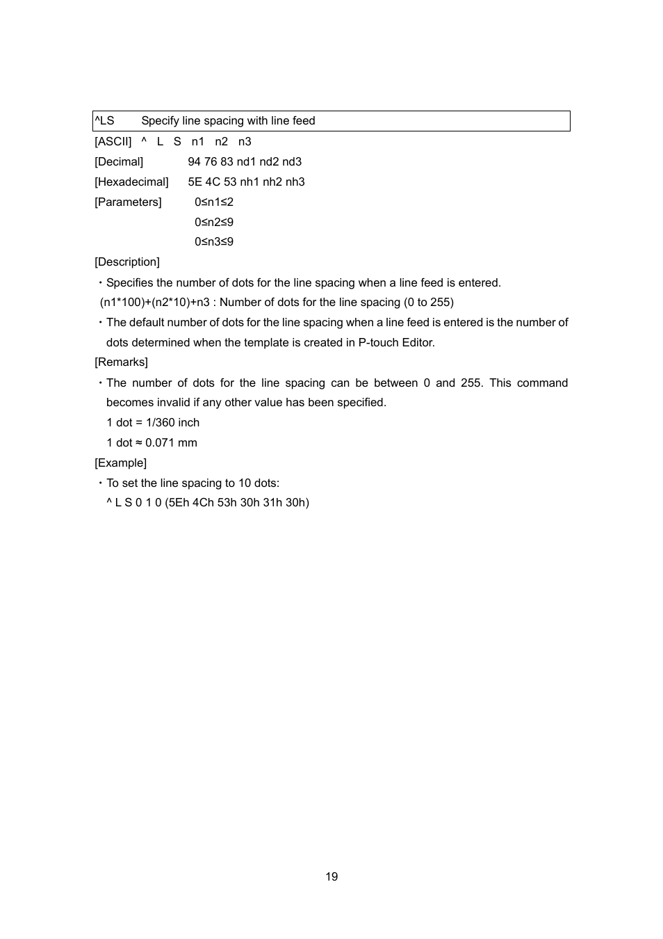 Ls specify line spacing with line feed, Specify line spacing with line feed | Brother PT-9700PC User Manual | Page 45 / 104