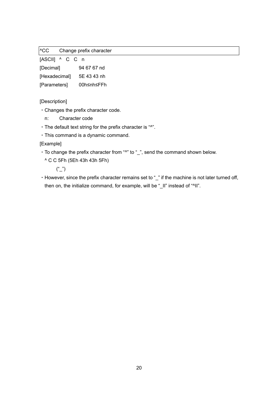 Cc change prefix character, Change prefix character | Brother PT-9700PC User Manual | Page 46 / 104