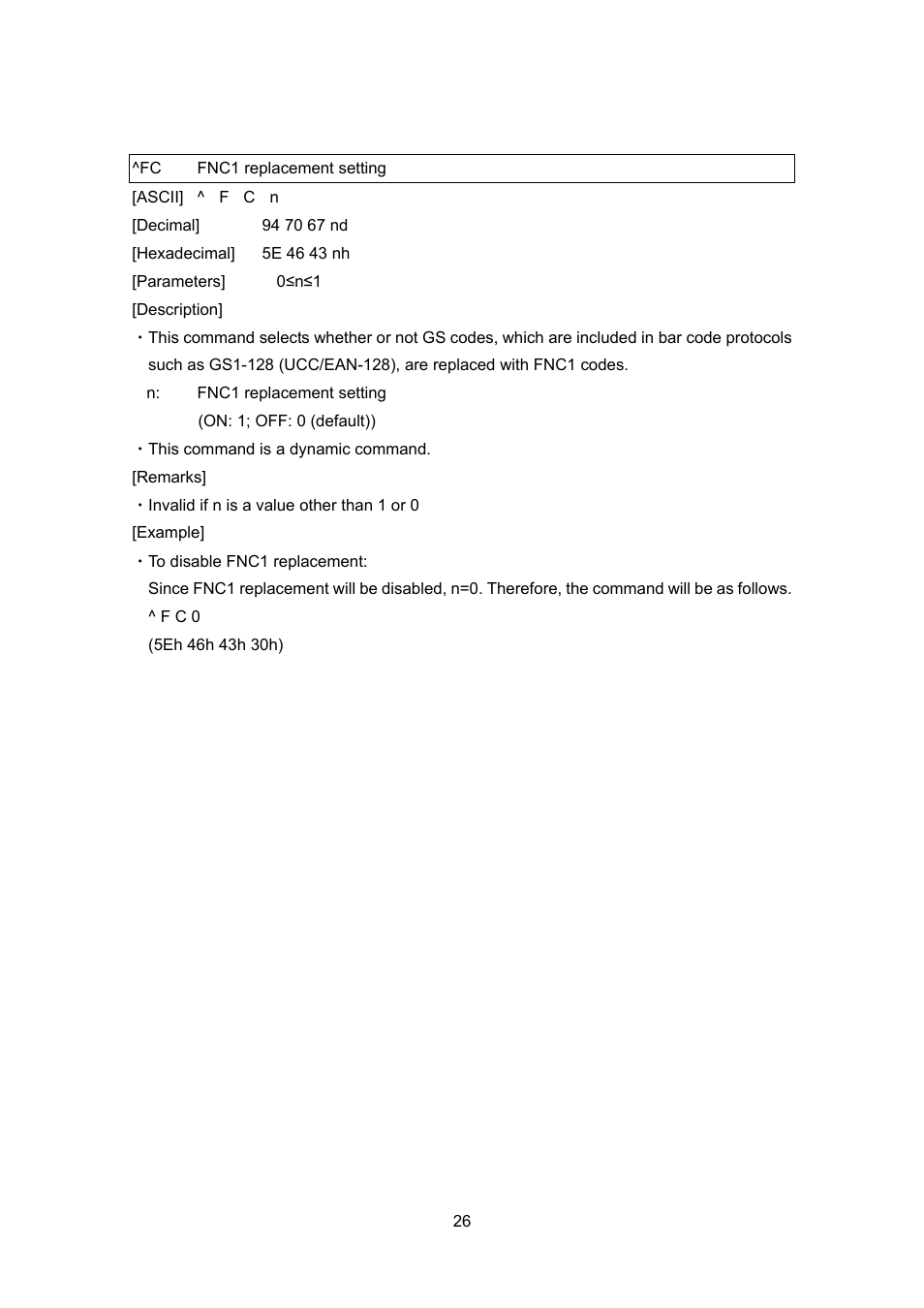 Fc fnc1 replacement setting, Fnc1 replacement setting | Brother PT-9700PC User Manual | Page 52 / 104