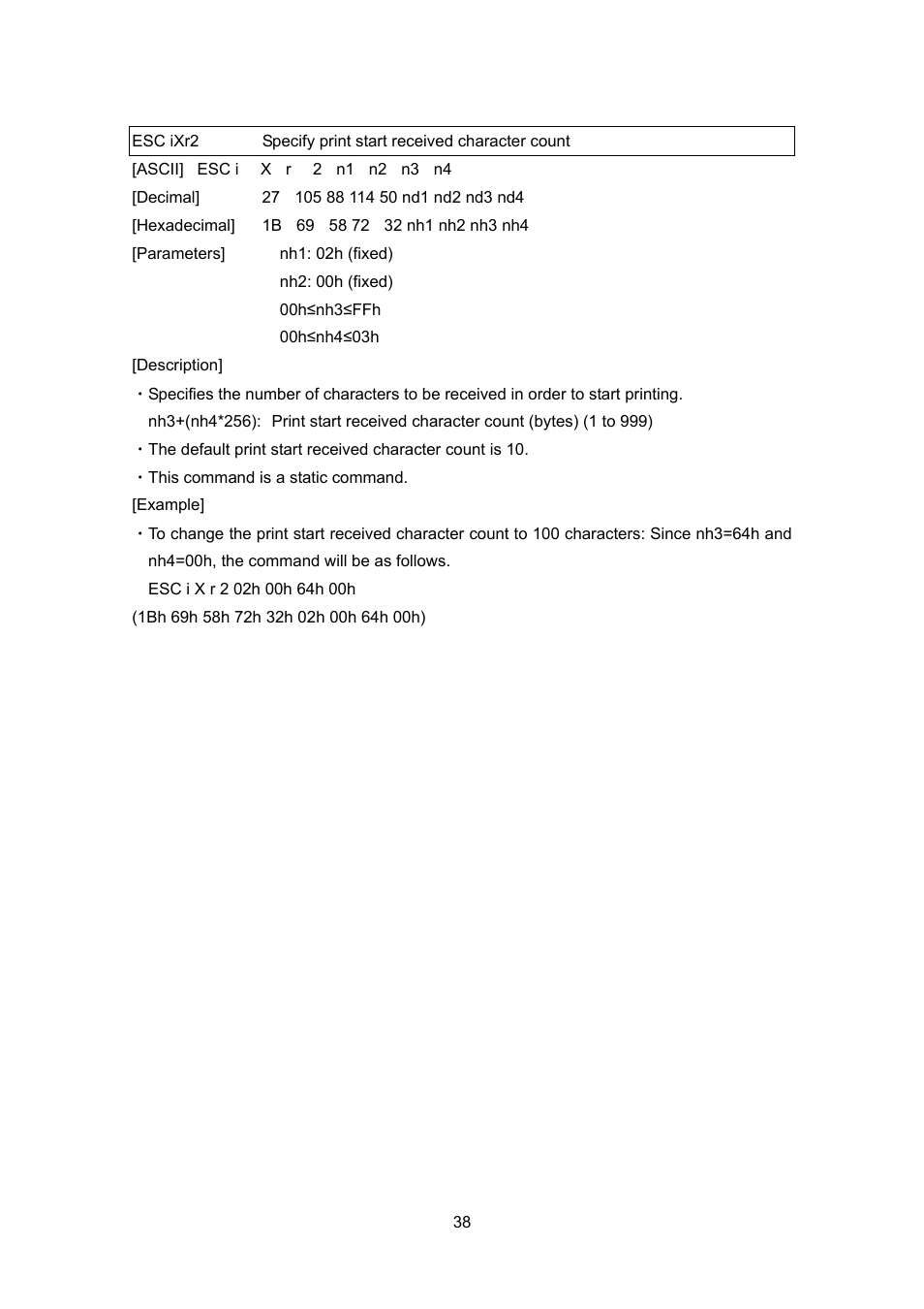 Esc ixr2, Specify print start received character count | Brother PT-9700PC User Manual | Page 64 / 104