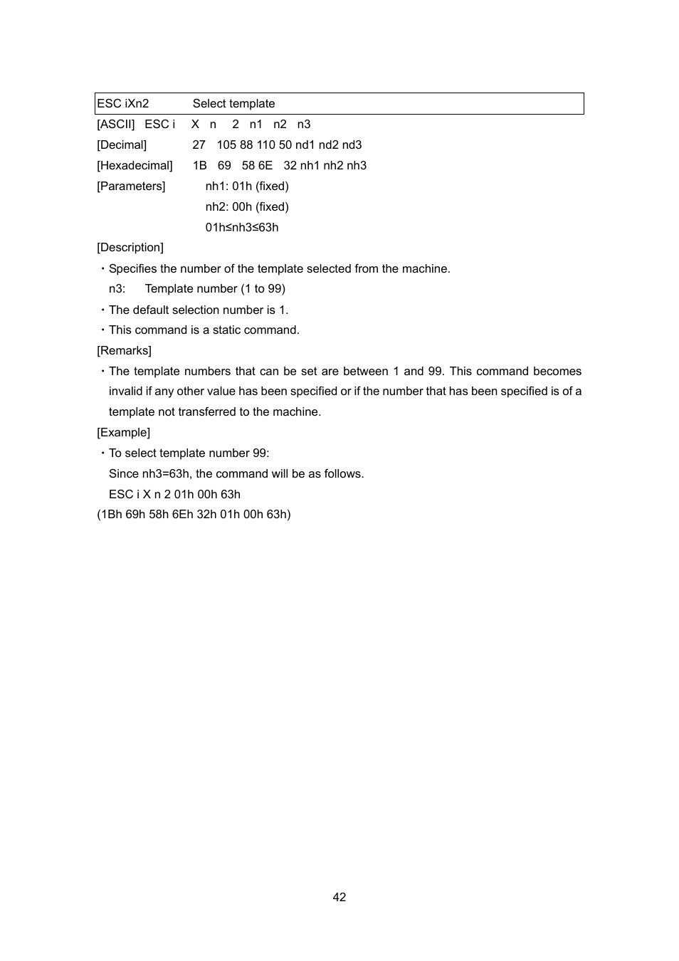 Esc ixn2 select template, Esc ixn2, Select template | Brother PT-9700PC User Manual | Page 68 / 104