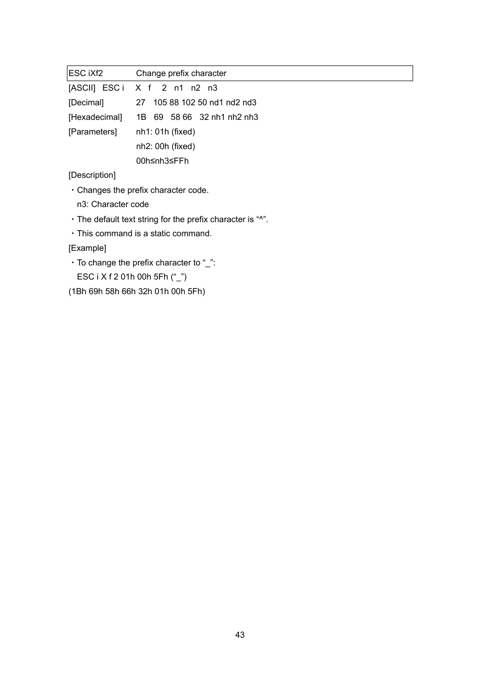 Esc ixf2 change prefix character, Esc ixf2, Change prefix character | Brother PT-9700PC User Manual | Page 69 / 104