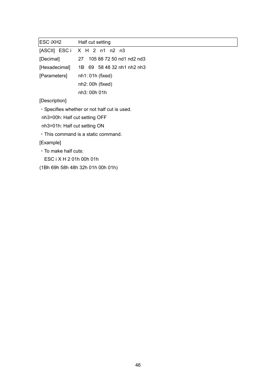 Esc ixh2 half cut setting, Esc ixh2, Half cut setting | Brother PT-9700PC User Manual | Page 72 / 104