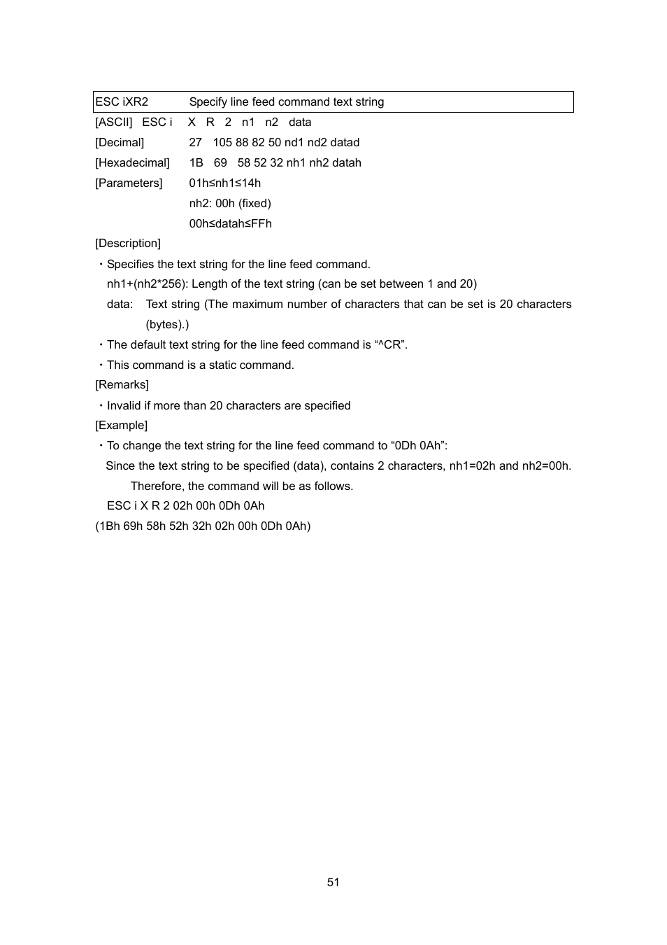 Esc ixr2 specify line feed command text string, Esc ixr2, Specify line feed command text string | Brother PT-9700PC User Manual | Page 77 / 104