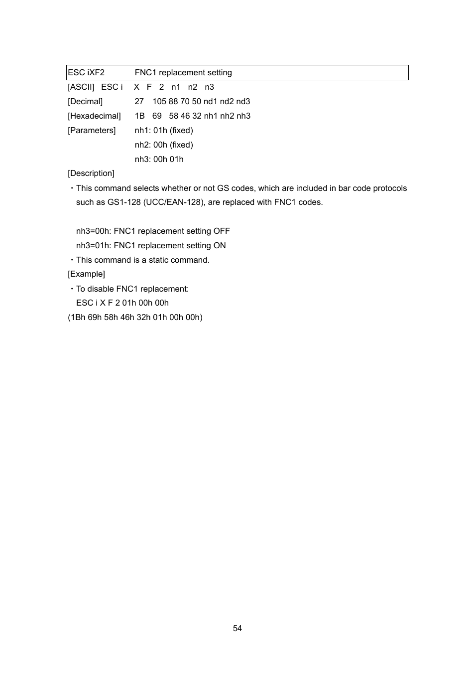 Esc ixf2 fnc1 replacement setting, Esc ixf2, Fnc1 replacement setting | Brother PT-9700PC User Manual | Page 80 / 104