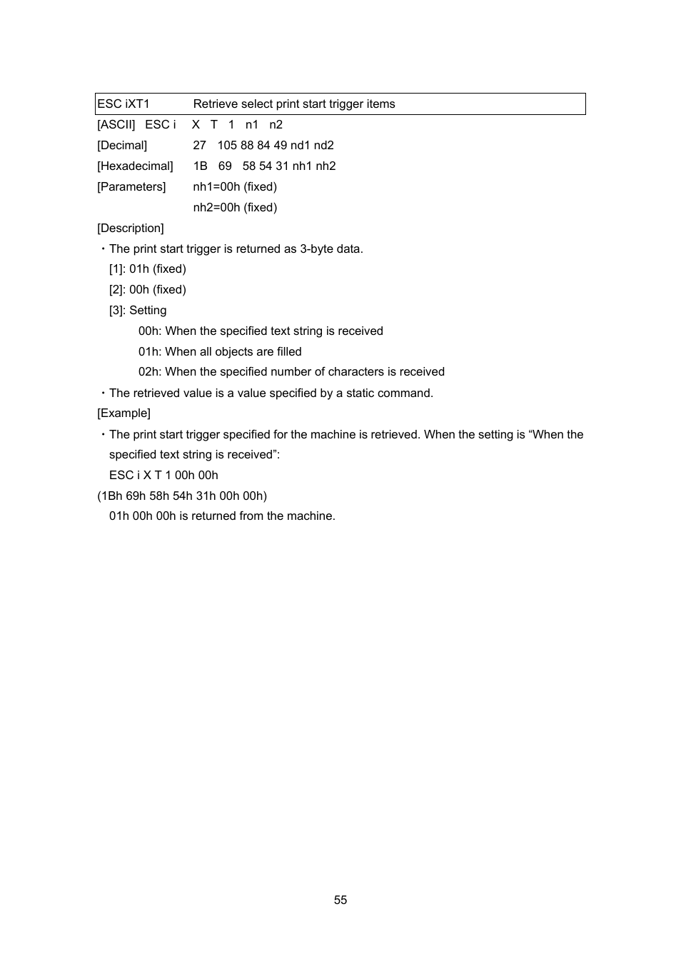 Esc ixt1 retrieve select print start trigger items, Esc ixt1, Retrieve select print start trigger items | Brother PT-9700PC User Manual | Page 81 / 104