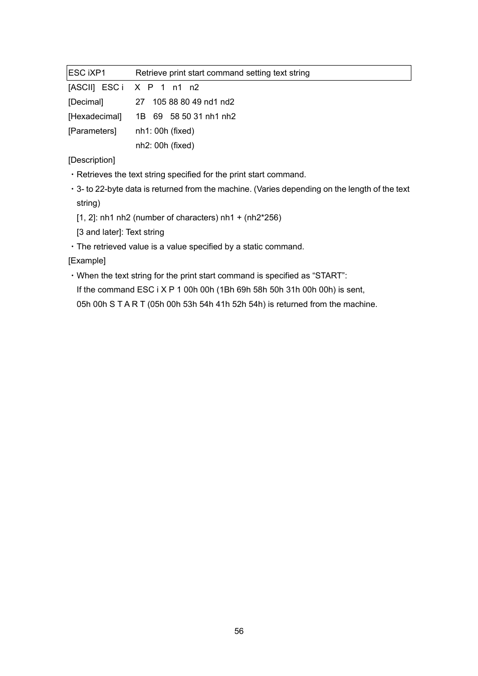 Esc ixp1, Retrieve print start command setting text string | Brother PT-9700PC User Manual | Page 82 / 104