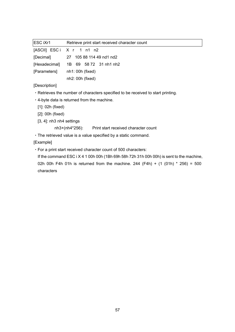 Esc ixr1, Retrieve print start received character count | Brother PT-9700PC User Manual | Page 83 / 104