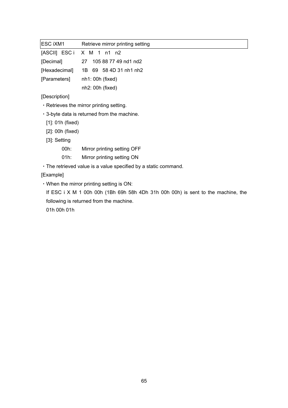 Esc ixm1 retrieve mirror printing setting, Esc ixm1, Retrieve mirror printing setting | Brother PT-9700PC User Manual | Page 91 / 104