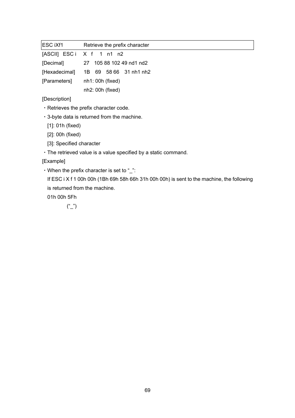 Esc ixf1 retrieve the prefix character, Esc ixf1, Retrieve the prefix character | Brother PT-9700PC User Manual | Page 95 / 104