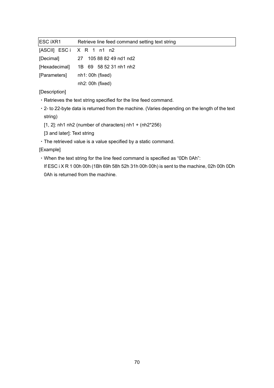 Esc ixr1, Retrieve line feed command setting text string | Brother PT-9700PC User Manual | Page 96 / 104