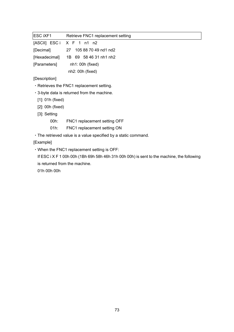 Esc ixf1 retrieve fnc1 replacement setting, Esc ixf1, Retrieve fnc1 replacement setting | Brother PT-9700PC User Manual | Page 99 / 104