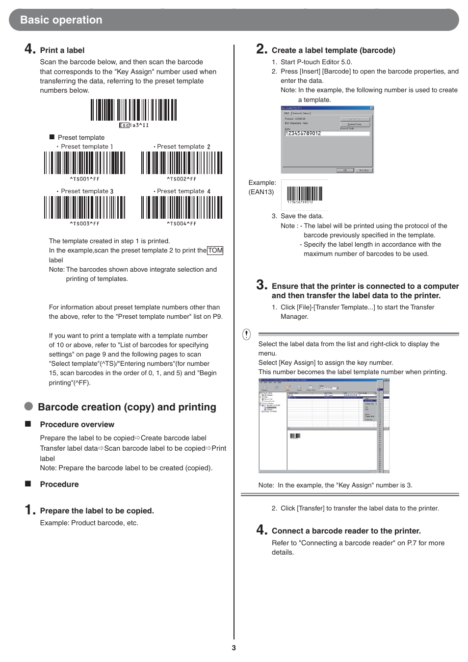 Basic operation, Barcode creation (copy) and printing | Brother TD-4000 User Manual | Page 3 / 10