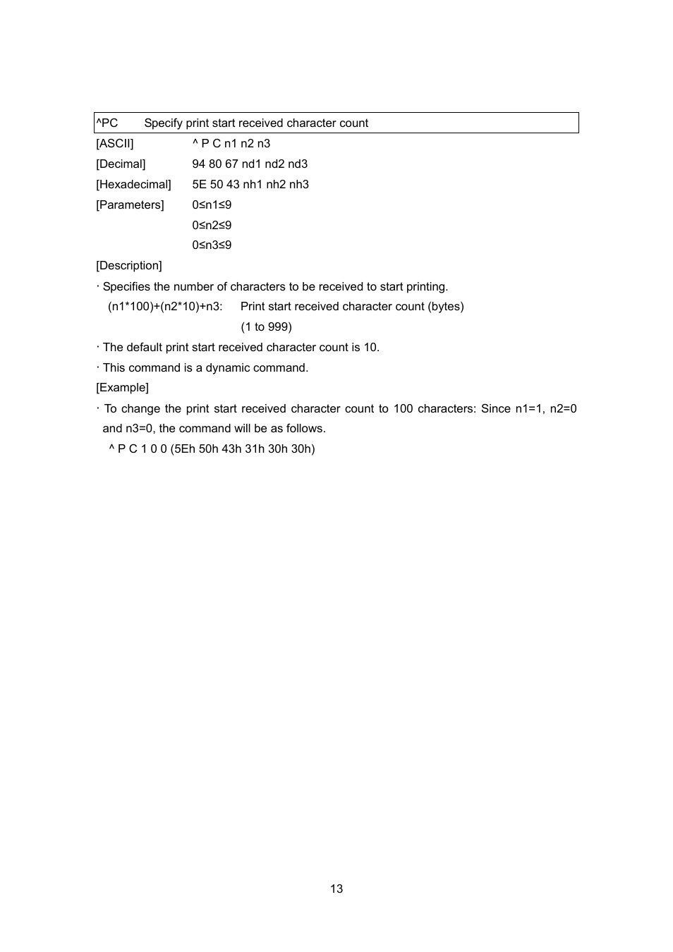 Pc specify print start received character count, Specify print start received character count | Brother MW-260 User Manual | Page 35 / 76