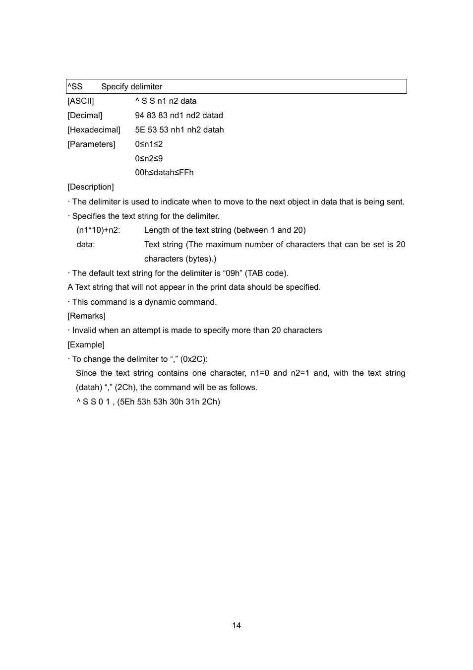 Ss specify delimiter, Specify delimiter | Brother MW-260 User Manual | Page 36 / 76