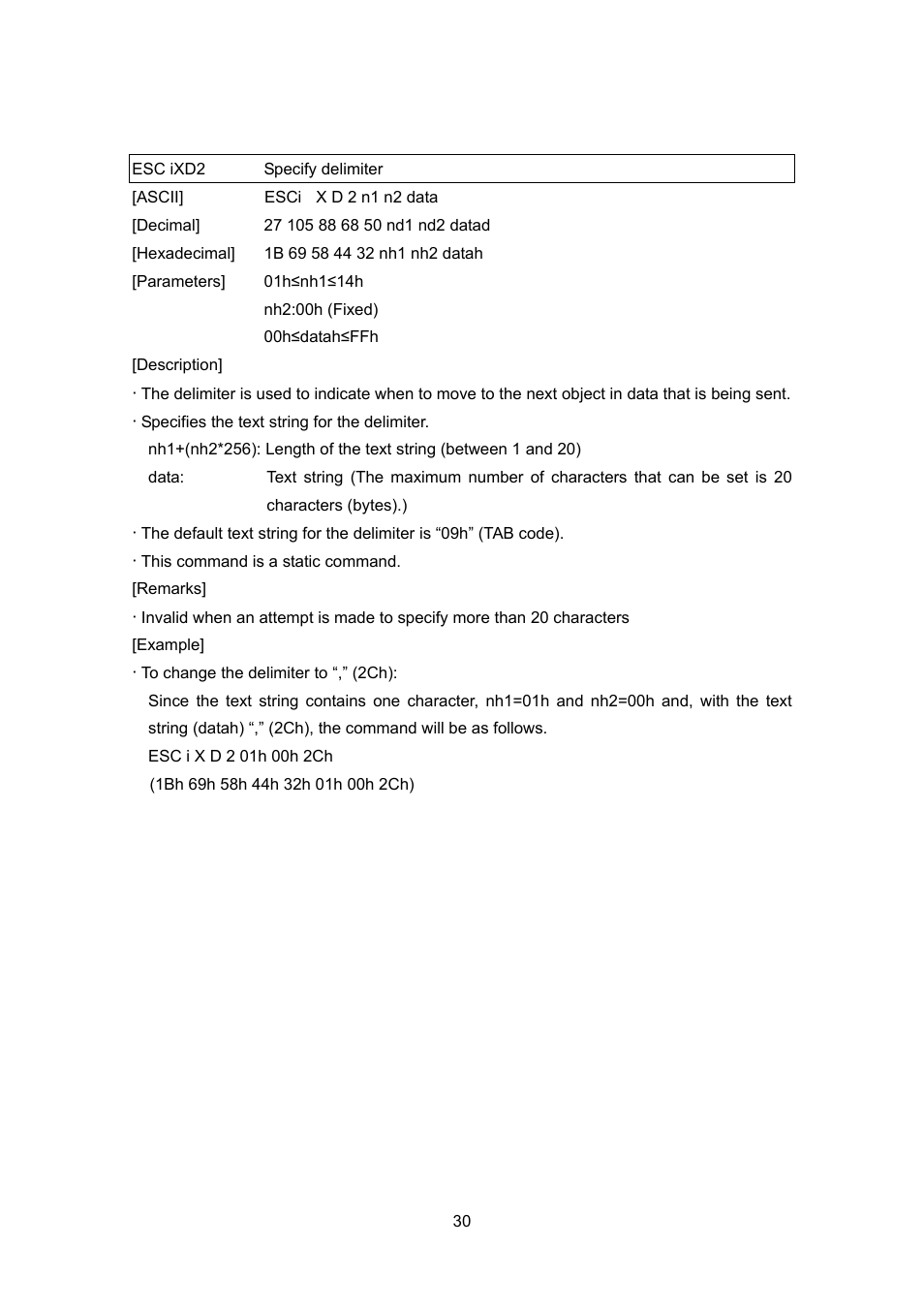 Esc ixd2 specify delimiter | Brother MW-260 User Manual | Page 52 / 76