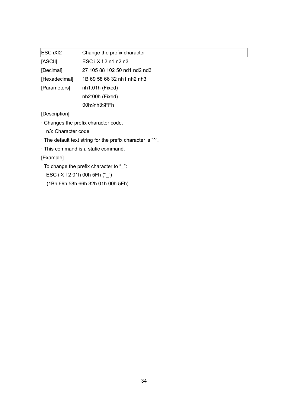 Esc ixf2 change the prefix character | Brother MW-260 User Manual | Page 56 / 76