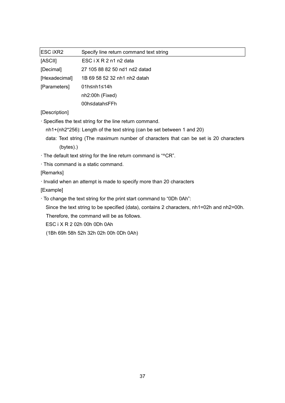 Esc ixr2 specify line return command text string | Brother MW-260 User Manual | Page 59 / 76