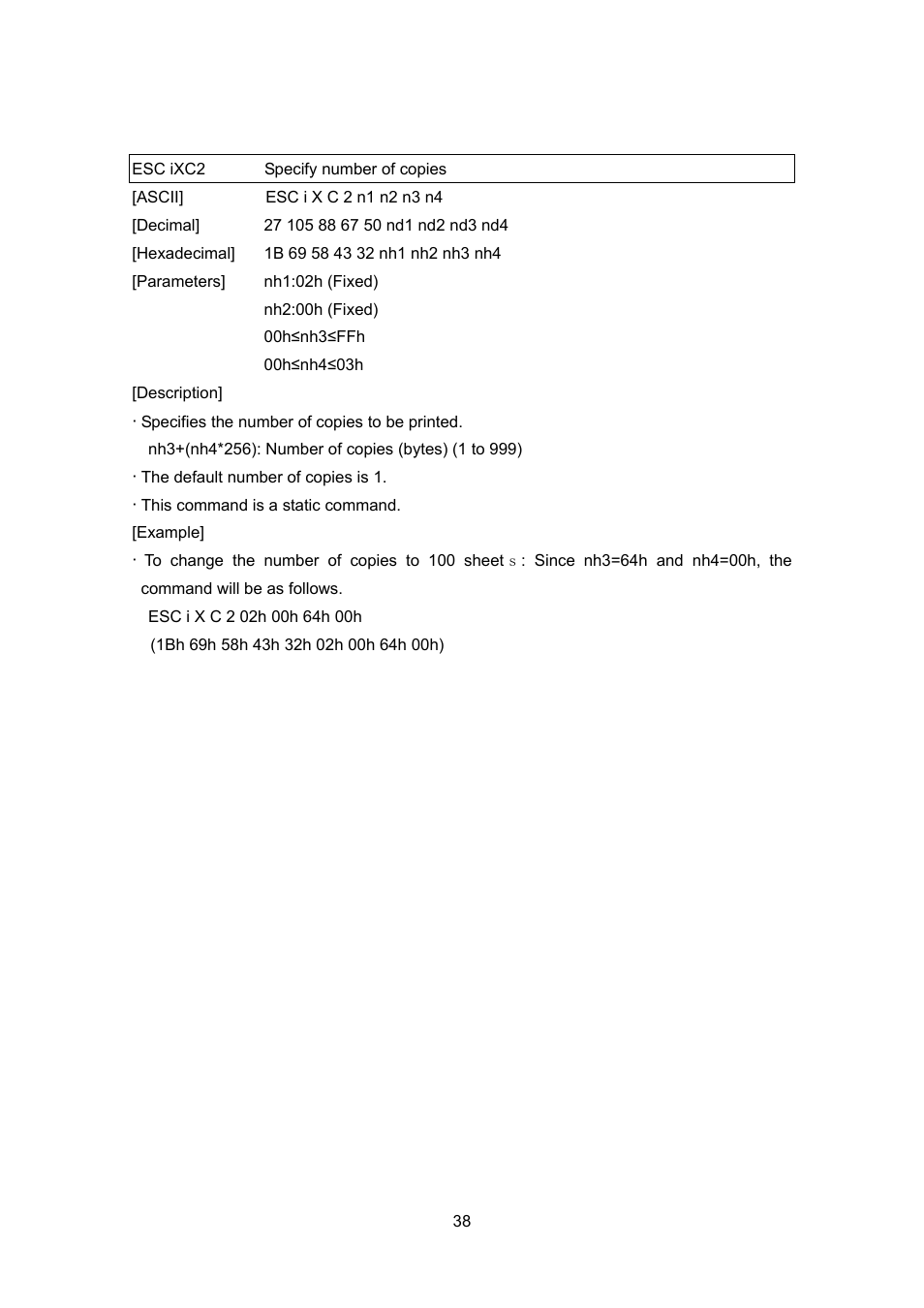 Esc ixc2 specify number of copies | Brother MW-260 User Manual | Page 60 / 76