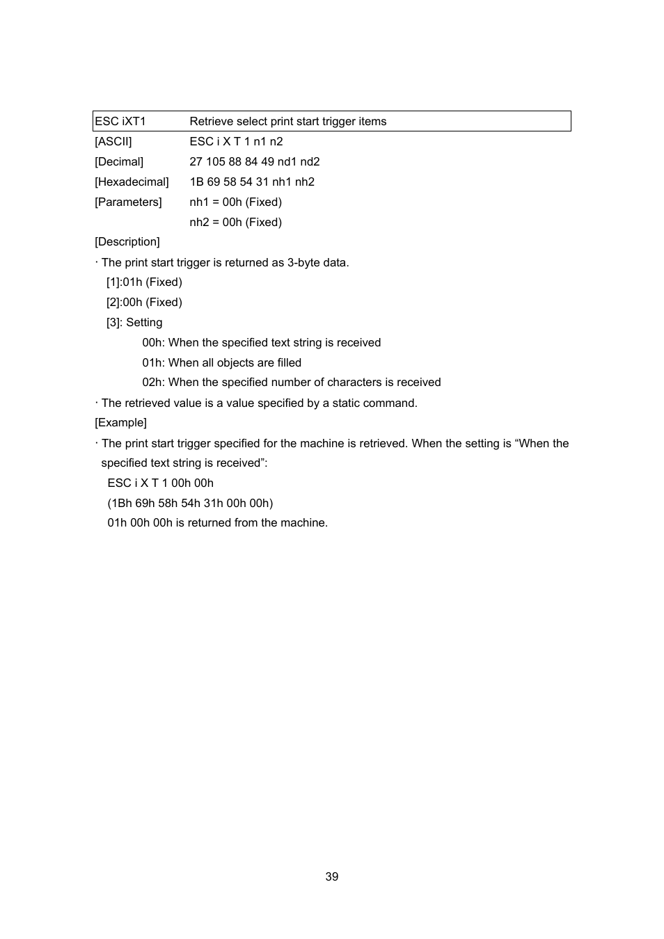 Esc ixt1 retrieve select print start trigger items | Brother MW-260 User Manual | Page 61 / 76