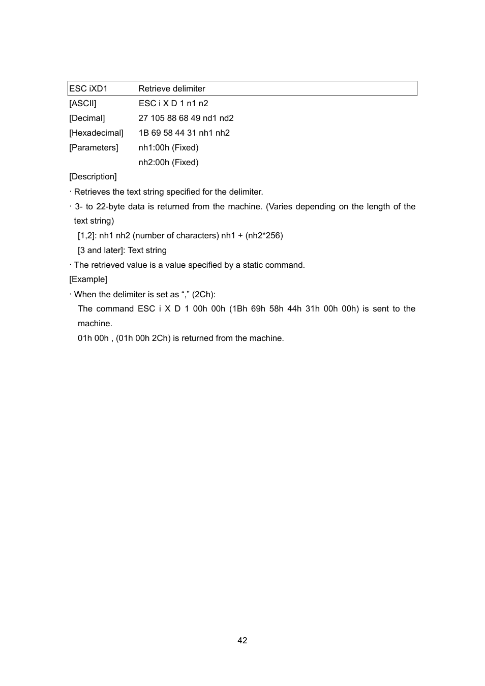 Esc ixd1 retrieve delimiter | Brother MW-260 User Manual | Page 64 / 76