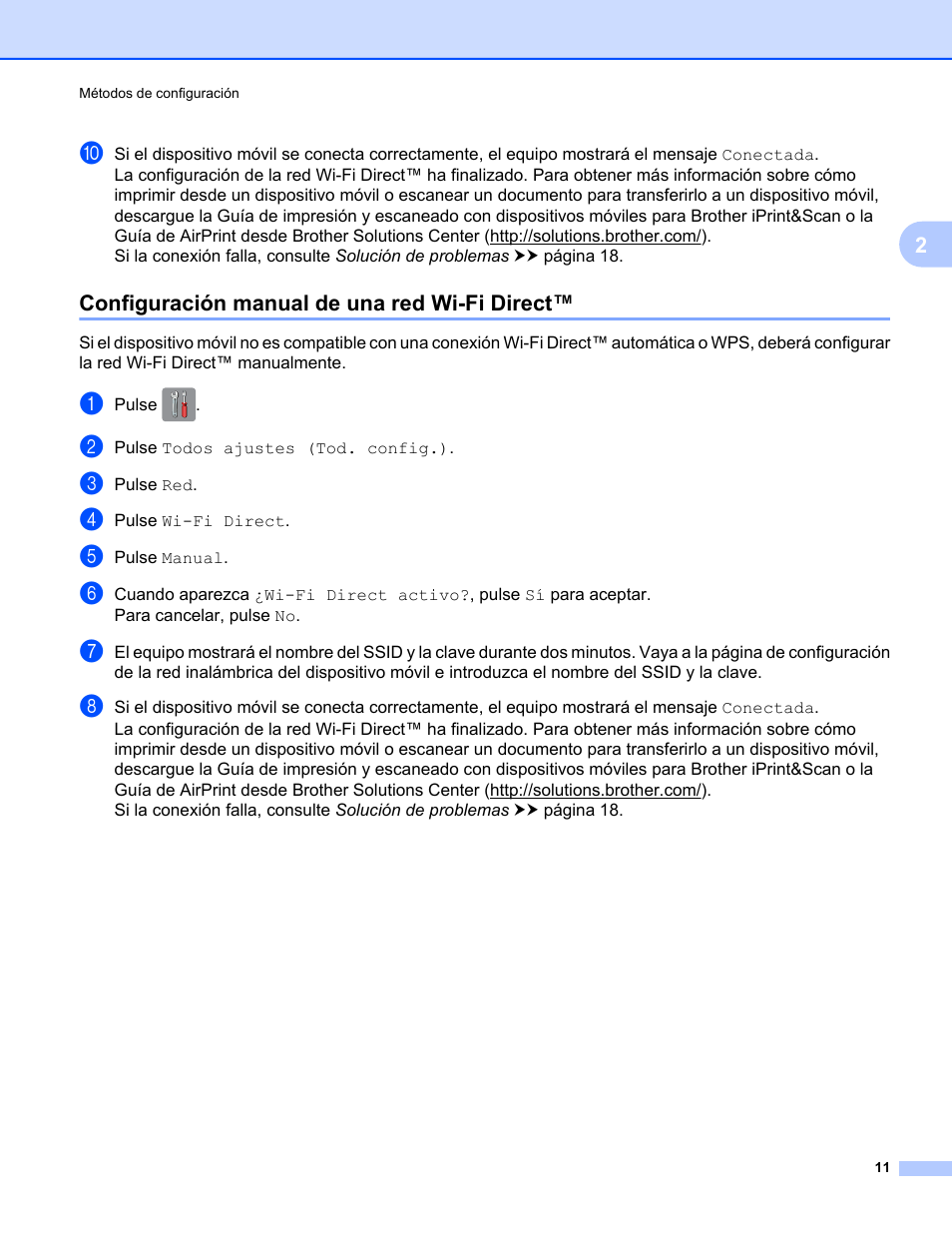Configuración manual de una red wi‑fi direct, Configuración manual de una red wi-fi direct, Configuración manual de una red wi-fi direct™ uu | Brother MFC-J6920DW User Manual | Page 14 / 27