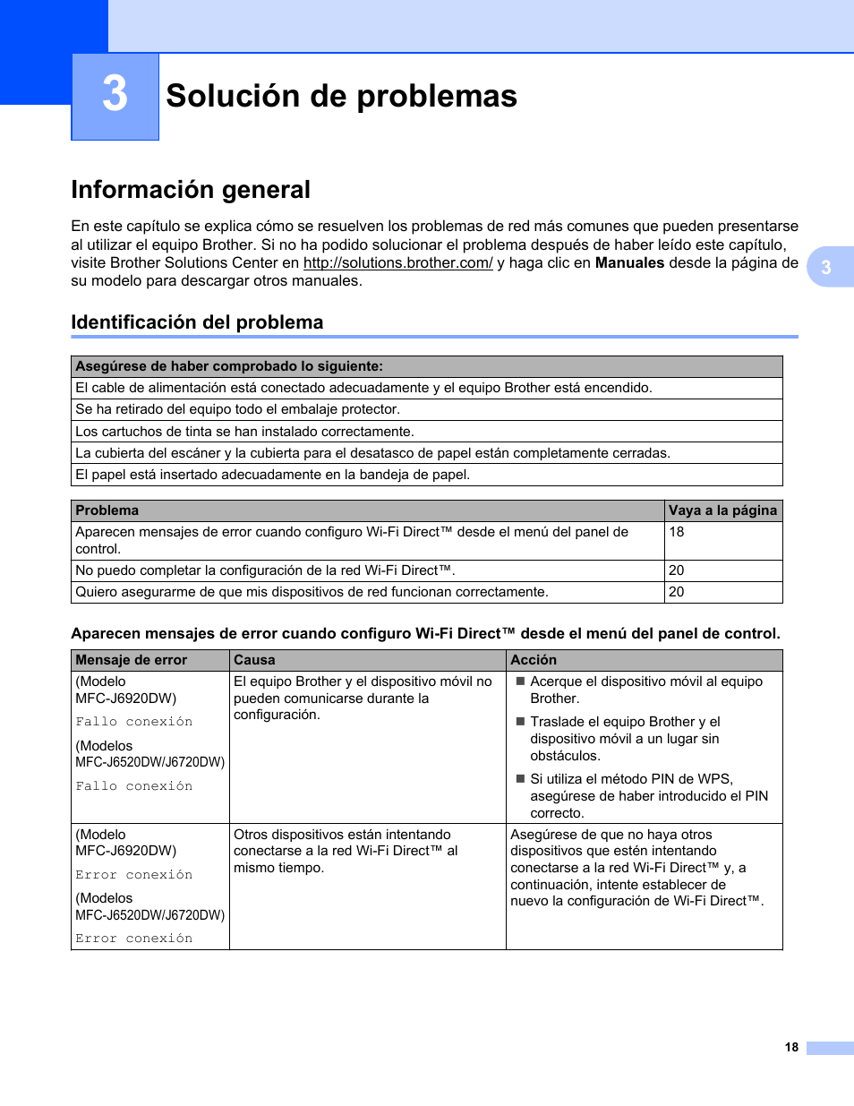 3 solución de problemas, Información general, Identificación del problema | Solución de problemas | Brother MFC-J6920DW User Manual | Page 21 / 27