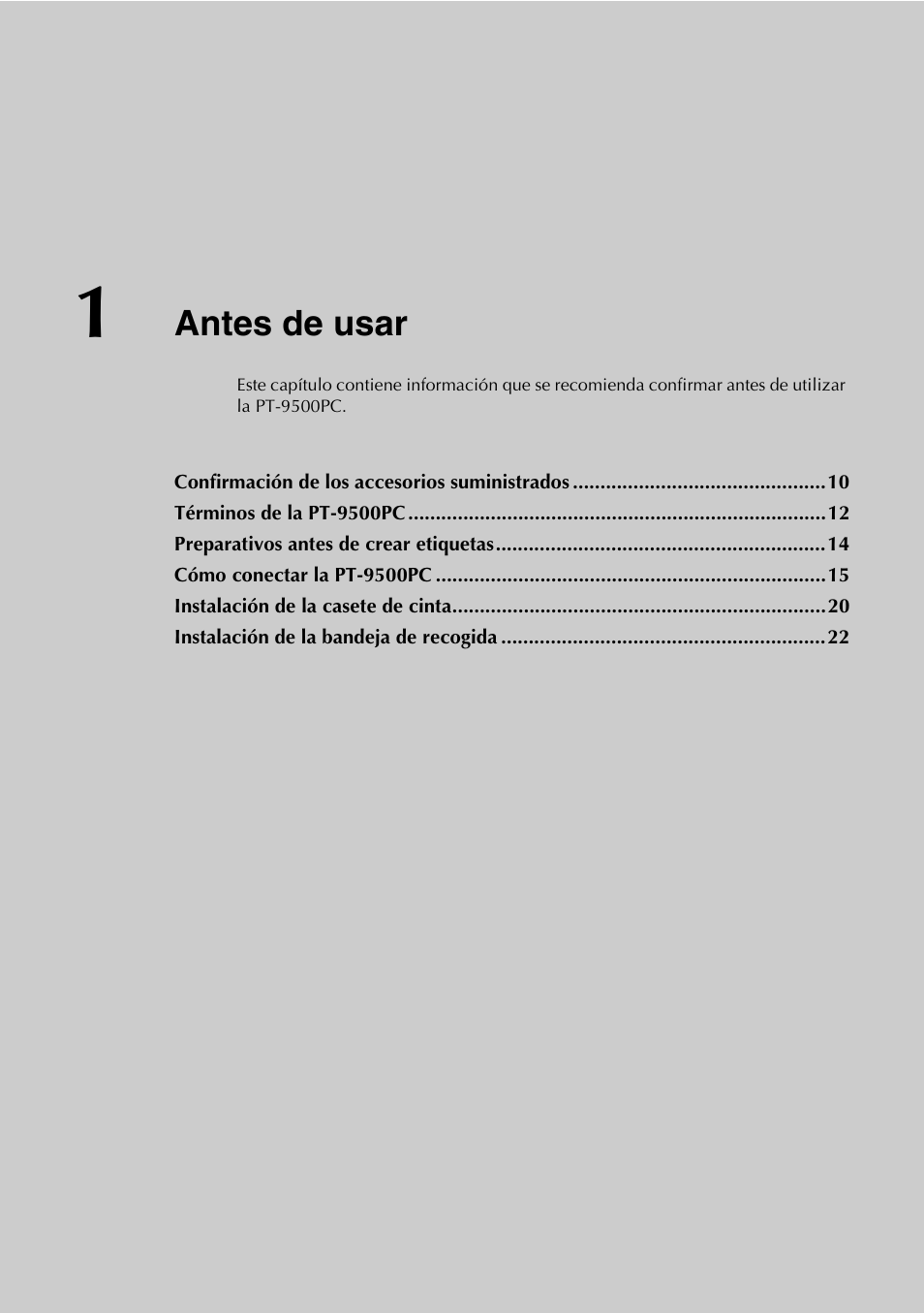 1 antes de usar, Antes de usar | Brother PT-9500PC User Manual | Page 10 / 353