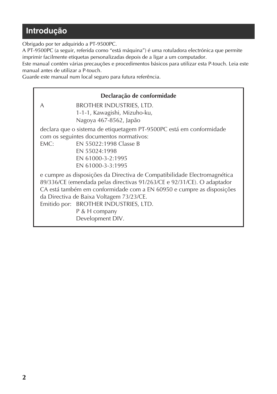 Introdução | Brother PT-9500PC User Manual | Page 120 / 353