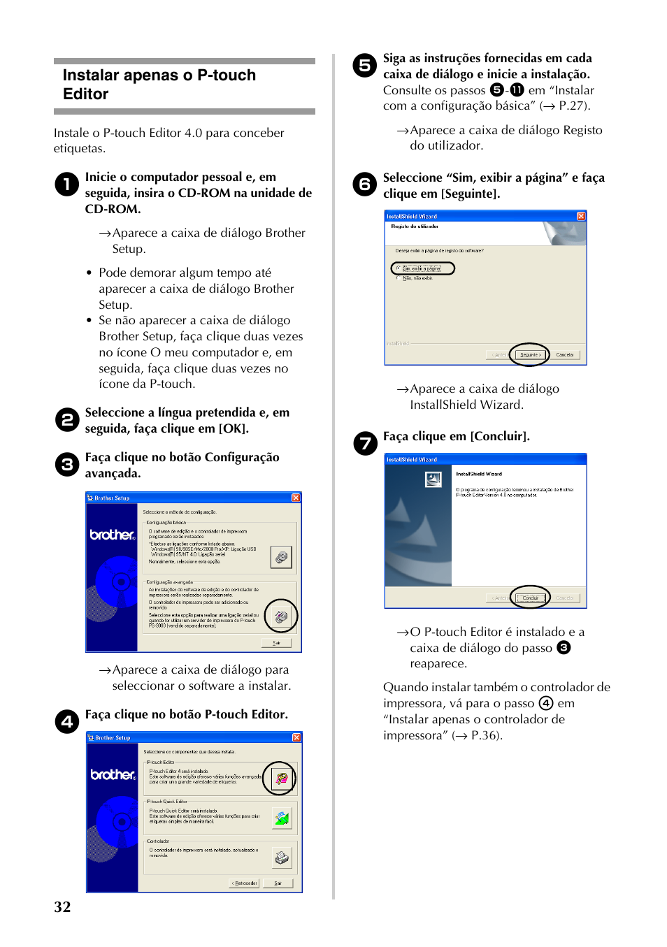 Instalar apenas o p-touch editor, 32 instalar apenas o p-touch editor | Brother PT-9500PC User Manual | Page 150 / 353