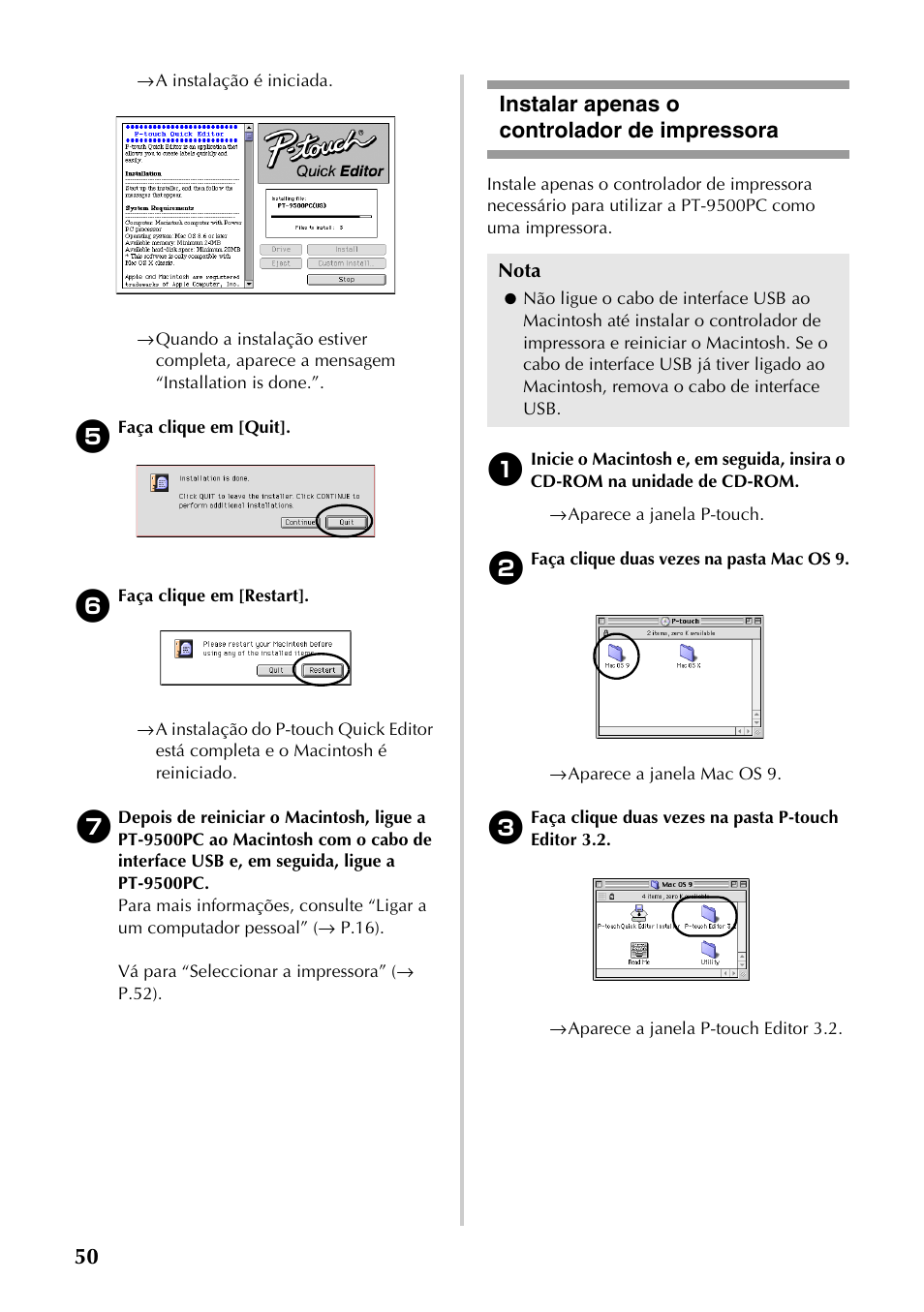 Instalar apenas o controlador de impressora | Brother PT-9500PC User Manual | Page 168 / 353