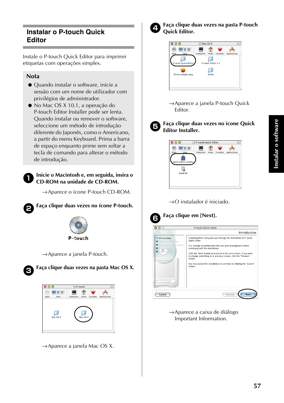 Instalar o p-touch quick editor, Te “instalar o p-touch quick editor, P.57) | Brother PT-9500PC User Manual | Page 175 / 353