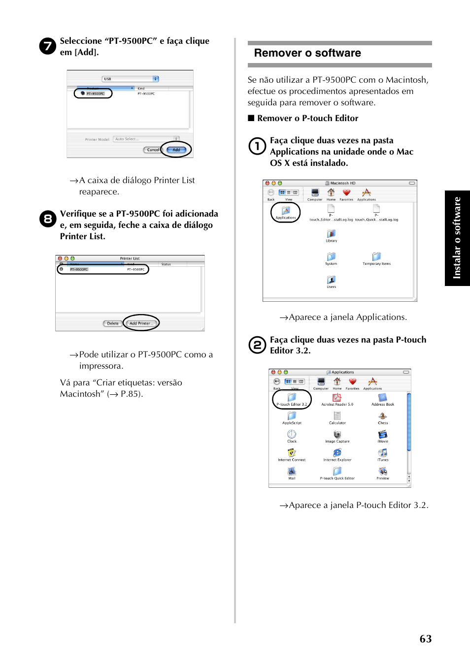 Remover o software | Brother PT-9500PC User Manual | Page 181 / 353
