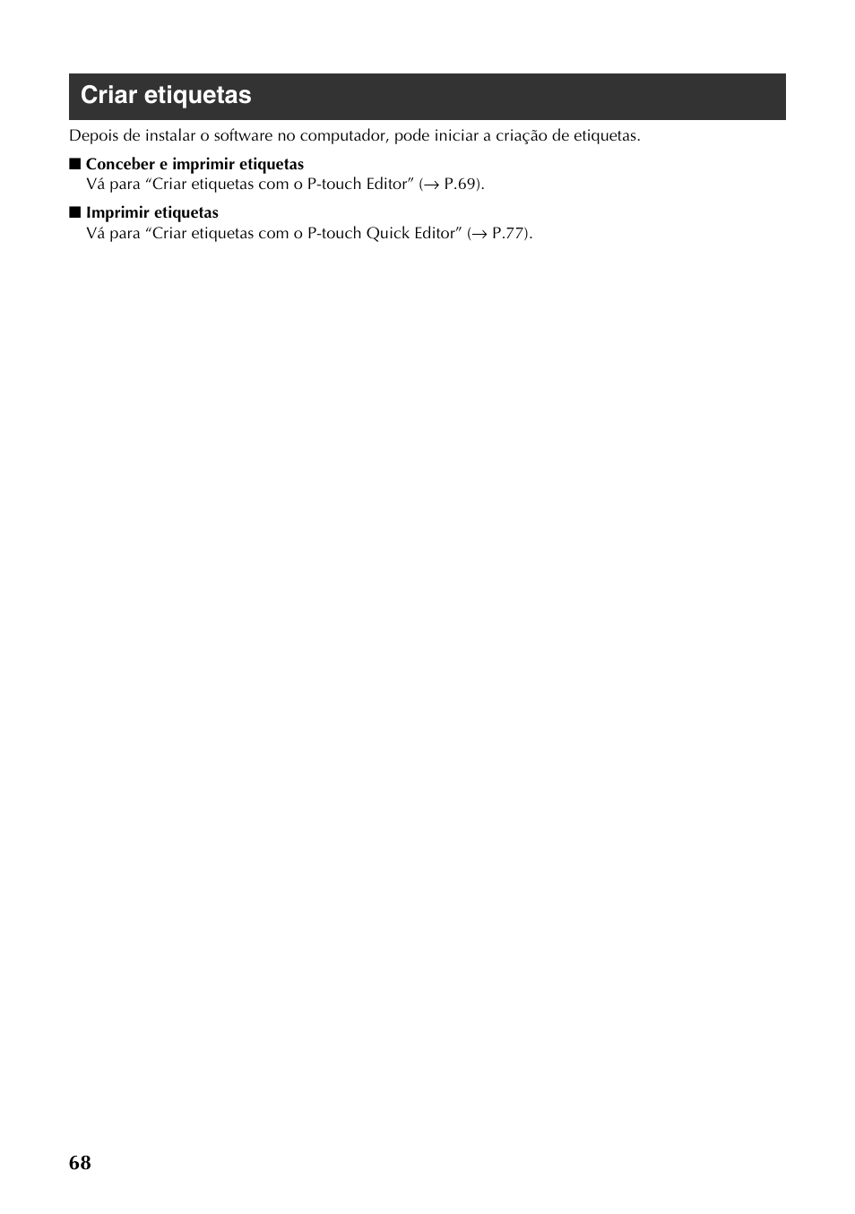 Criar etiquetas | Brother PT-9500PC User Manual | Page 186 / 353