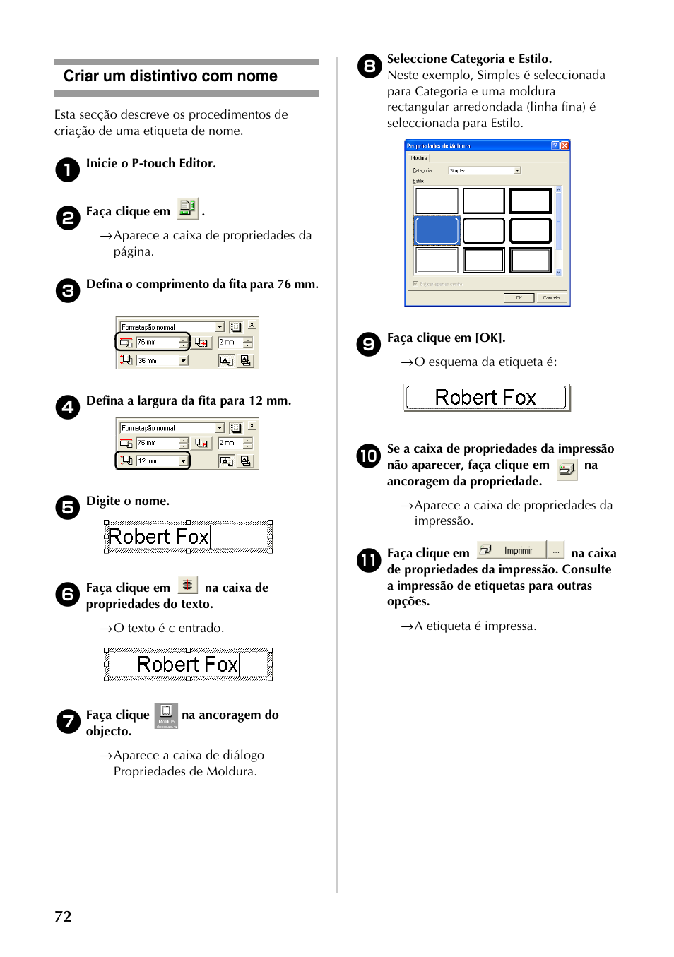 Criar um distintivo com nome, 72 criar um distintivo com nome | Brother PT-9500PC User Manual | Page 190 / 353