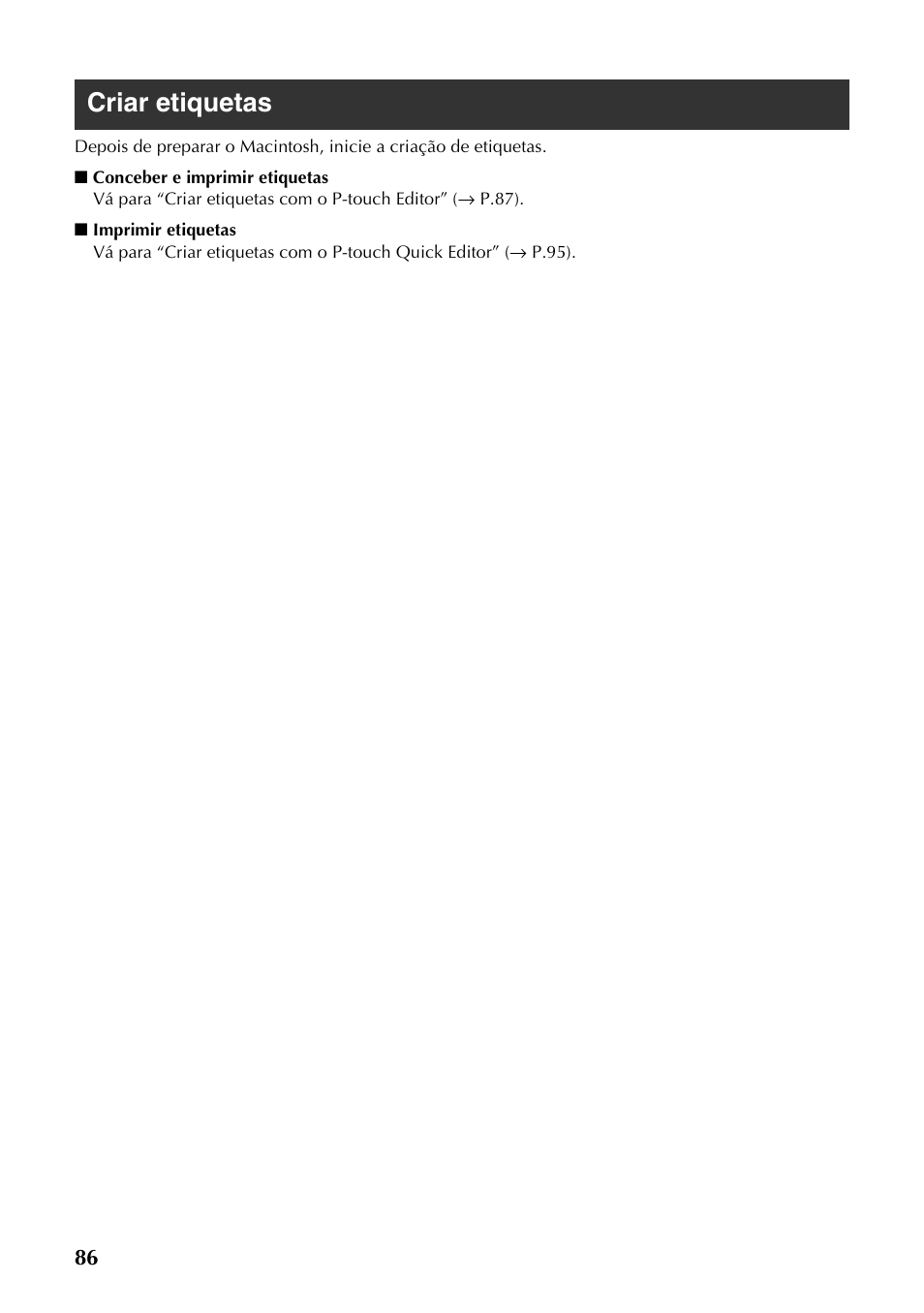 Criar etiquetas | Brother PT-9500PC User Manual | Page 204 / 353